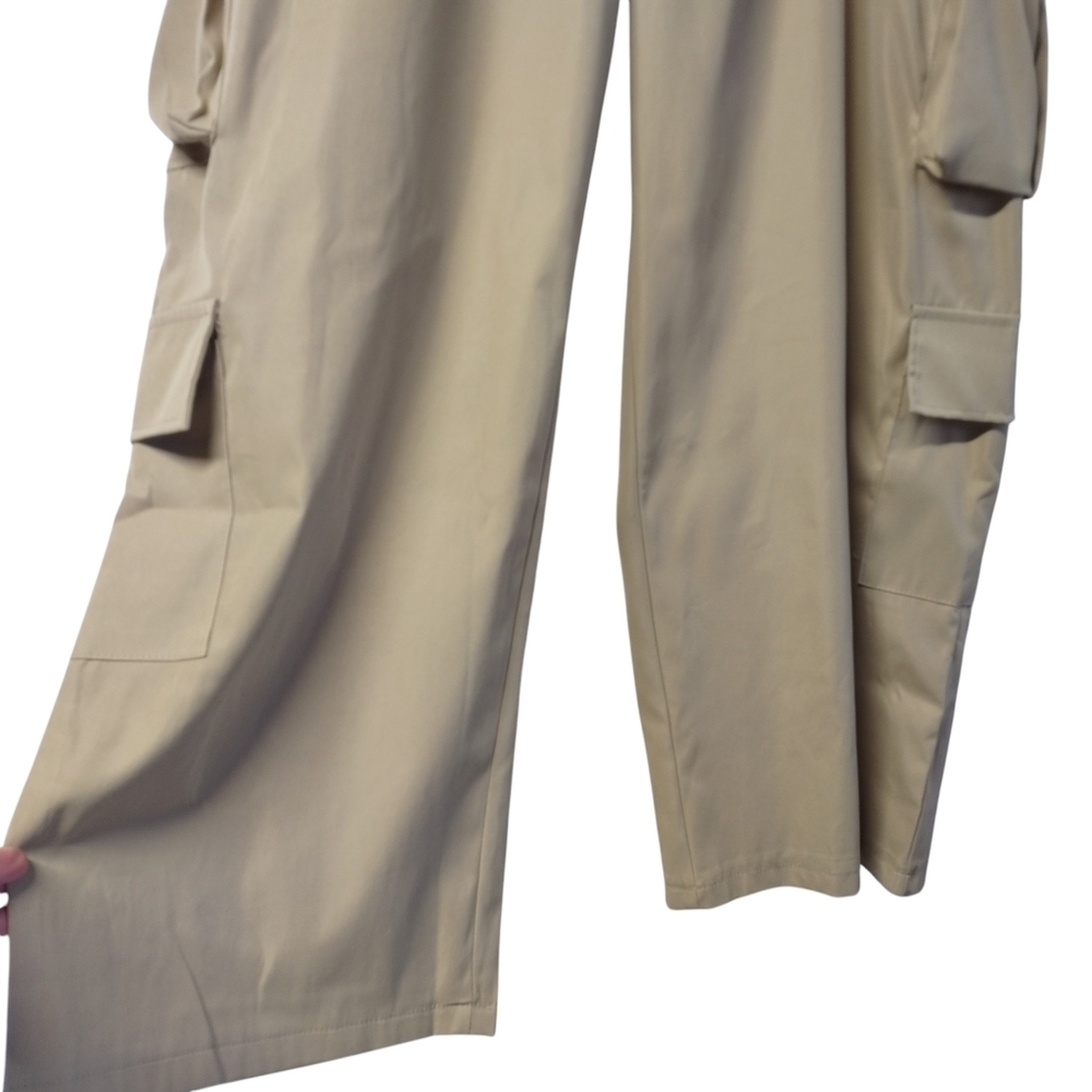 Women's 4XL Khaki Cargo Pants Elastic Waist Polyester Utility Pockets Brown - Picture 5 of 8